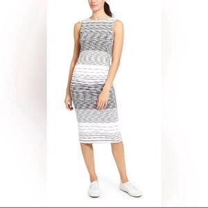 Athleta Comeback Midi Tank Dress Ruched. Black White Spacedye. Size Small.